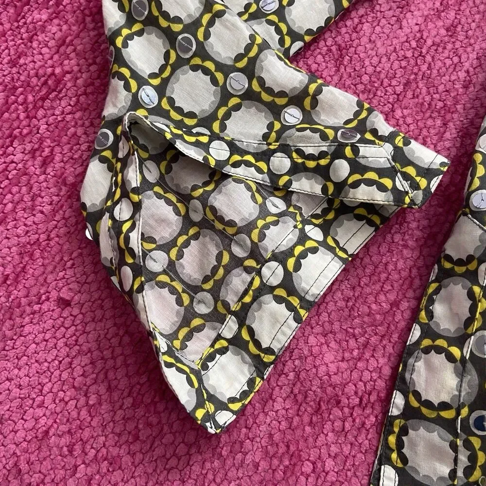 Tory Burch Stephanie Tunic Top Geometric Gray Yellow White Size 4